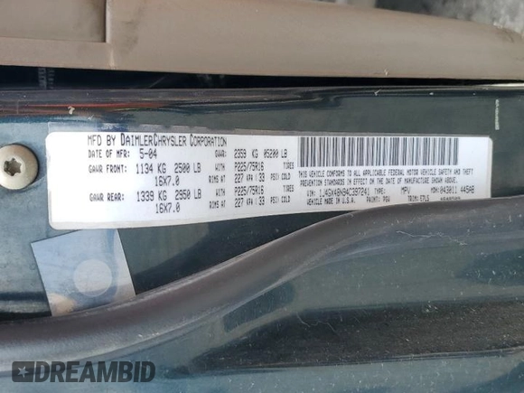 2004 Jeep Grand Cherokee Laredo with VIN 1J4GX48N94C397241, listed as a Copart auction lot 49183315 with 189,099 mi miles and Salvage title. Bid and sale history available at DreamBid. Image 12.