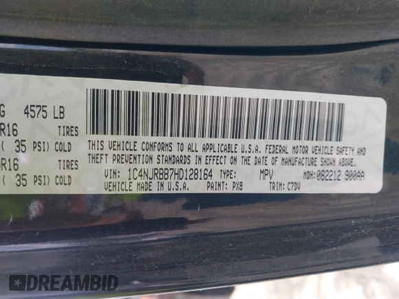 2017 Jeep Patriot Sport with VIN 1C4NJRBB7HD128164, listed as a IAAI auction lot 42577060 with 153,125 mi miles and . Bid and sale history available at DreamBid. Image 9.