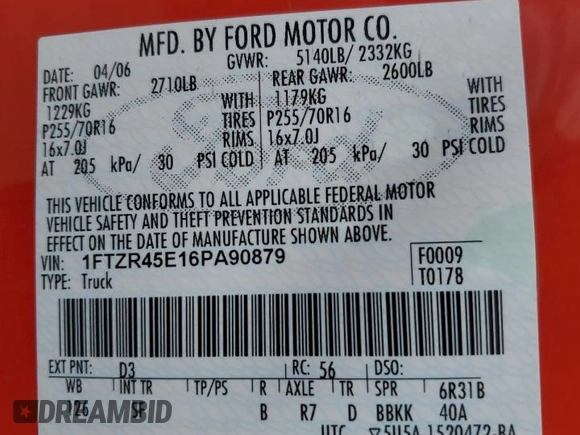 2006 Ford Ranger XLT z VIN 1FTZR45E16PA90879, wystawiony jako Copart lot #52445675 z przebiegiem Nie podano mil oraz Nie do naprawy • Non repairable. Historia ofert i sprzedaży dostępna na DreamBid. Obrazek 13.