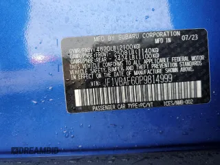 2023 Subaru WRX Premium with VIN JF1VBAF60P9814999, listed as a Copart auction lot 46886105 with 22,414 mi miles and Salvage title. Bid and sale history available at DreamBid. Image 14.