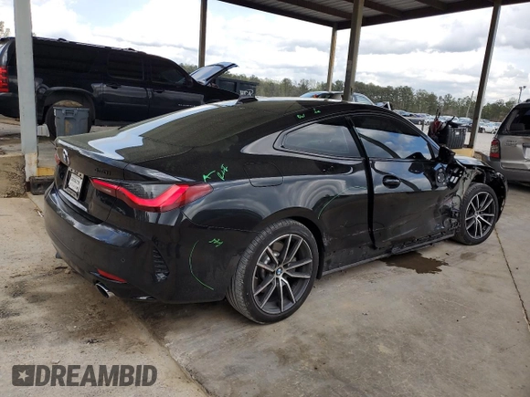 2021 BMW 4 Series 430i z VIN WBA53AP0XMCH56237, wystawiony jako Copart lot #51148215 z przebiegiem 39 686 mil mil oraz Szkoda całkowita • Salvage title. Historia ofert i sprzedaży dostępna na DreamBid. Obrazek 3.