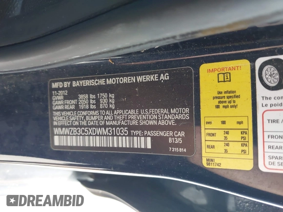 2013 MINI Countryman with VIN WMWZB3C5XDWM31035, listed as a IAAI auction lot 42543943 with 151,209 mi miles and . Bid and sale history available at DreamBid. Image 9.