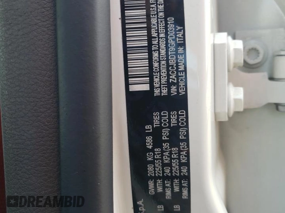 2016 Jeep Renegade Limited with VIN ZACCJBDT9GPD03910, listed as a Copart auction lot 59507745 with 100,971 mi miles and Salvage title. Bid and sale history available at DreamBid. Image 14.
