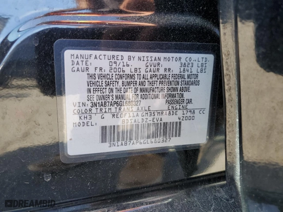 2016 Nissan Sentra SR with VIN 3N1AB7AP6GL680327, listed as a Copart auction lot 51812655 with 36,919 mi miles and Salvage Title. Bid and sale history available at carsss.com. Image 12.