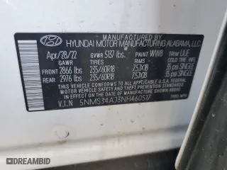 2022 Hyundai Santa Fe SEL with VIN 5NMS34AJ3NH460517, listed as a Copart auction lot 43155225 with 29,940 mi miles and Salvage Title. Bid and sale history available at carsss.com. Image 15.