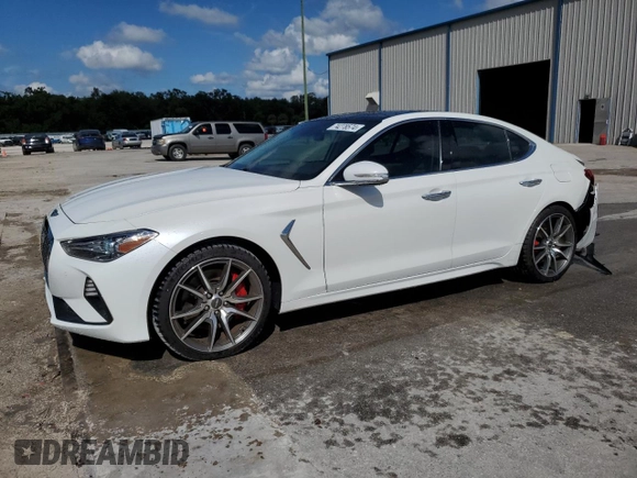 2021 Genesis G70 3.3T with VIN KMTG74LE8MU072654, listed as a Copart auction lot 74278574 with 27,323 mi miles and Non Repairable. Bid and sale history available at carsss.com. Image 1.