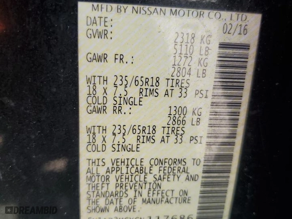 2016 Nissan Murano SV with VIN 5N1AZ2MGXGN117686, listed as a Copart auction lot 72290384 with 147,672 mi miles and Clean Title. Bid and sale history available at carsss.com. Image 13.