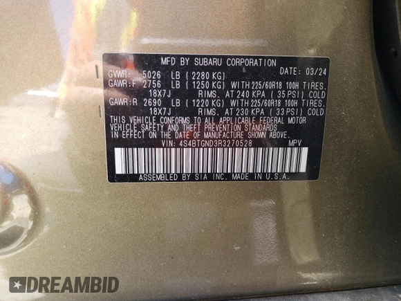 2024 Subaru Outback Limited XT with VIN 4S4BTGND3R3270528, listed as a Copart auction lot 61419095 with 6,383 mi miles and Clean title. Bid and sale history available at DreamBid. Image 14.