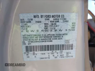2009 Ford Escape Limited с VIN 1FMCU94G19KB10386, выставлен на аукционе IAAI как лот 42195097 с пробегом 208 095 миль миль и . История ставок и продаж доступна на DreamBid. Изображение 9.