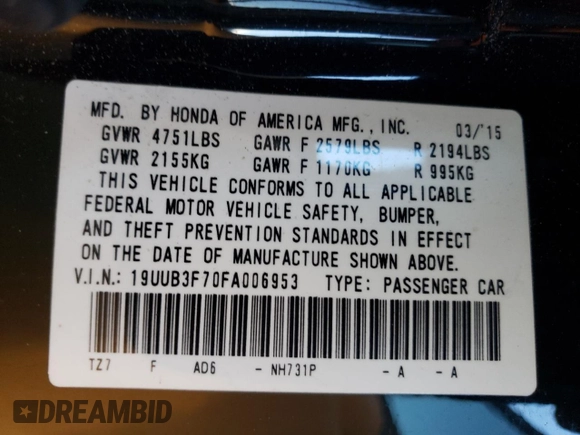 2015 Acura TLX Advance with VIN 19UUB3F70FA006953, listed as a Copart auction lot 85293364 with 92,015 mi miles and Salvage title. Bid and sale history available at DreamBid. Image 12.