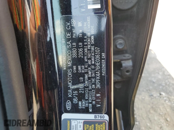 2017 Kia Forte LX with VIN 3KPFK4A76HE036107, listed as a Copart auction lot 59376764 with 131,587 mi miles and Clean Title. Bid and sale history available at carsss.com. Image 12.