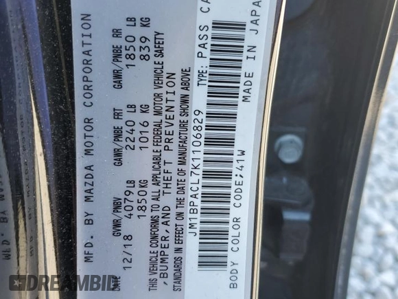 2019 Mazda 3 w/Select Pkg with VIN JM1BPACL7K1106829, listed as a Copart auction lot 45808065 with 57,600 mi miles and Salvage Title. Bid and sale history available at carsss.com. Image 13.