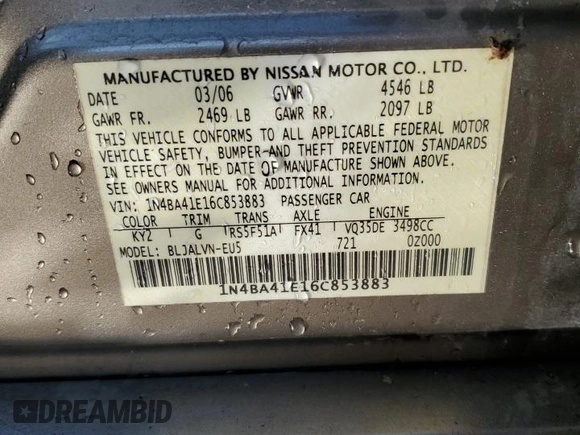 2006 Nissan Maxima 3.5 SE with VIN 1N4BA41E16C853883, listed as a Copart auction lot 77401494 with 136,687 mi miles and Salvage Title. Bid and sale history available at carsss.com. Image 12.