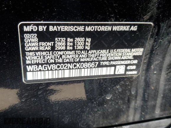 2022 BMW 8 Series M850i with VIN WBAGV8C02NCK08667, listed as a Copart auction lot 50335155 with 22,737 mi miles and Salvage title. Bid and sale history available at DreamBid. Image 12.