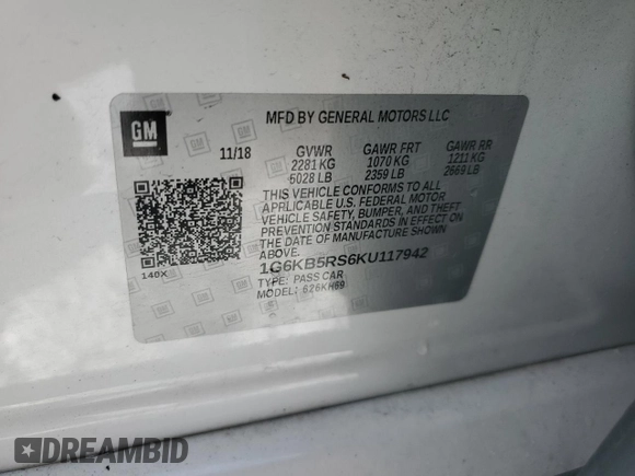 2019 Cadillac CT6 Luxury AWD with VIN 1G6KB5RS6KU117942, listed as a Copart auction lot 81820954 with Not provided miles and Salvage title. Bid and sale history available at DreamBid. Image 12.