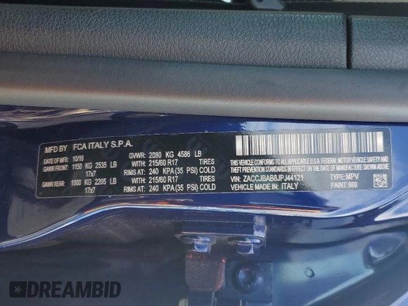 2018 Jeep Renegade Sport with VIN ZACCJBAB8JPJ44121, listed as a Copart auction lot 46393245 with 85,293 mi miles and Salvage title. Bid and sale history available at DreamBid. Image 14.