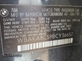 2011 BMW 7 Series 750i with VIN WBAKA8C59BCY36657, listed as a Copart auction lot 61484925 with 174,605 mi miles and Salvage title. Bid and sale history available at DreamBid. Image 12.