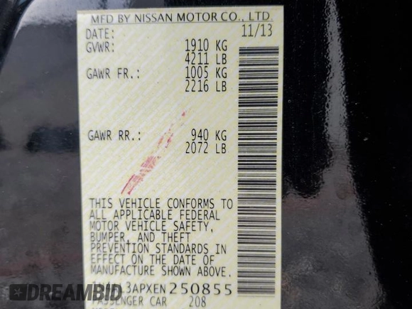 2014 Nissan Altima S with VIN 1N4AL3APXEN250855, listed as a Copart auction lot 52950625 with 163,936 mi miles and Salvage Title. Bid and sale history available at DreamBid. Image 13.