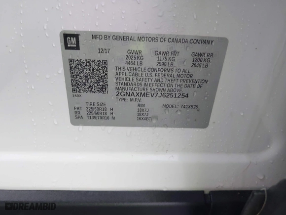2018 Chevrolet Equinox Premier with VIN 2GNAXMEV7J6251254, listed as a IAAI auction lot 41447892 with 87,129 mi miles. Bid and sale history available at carsss.com. Image 9.