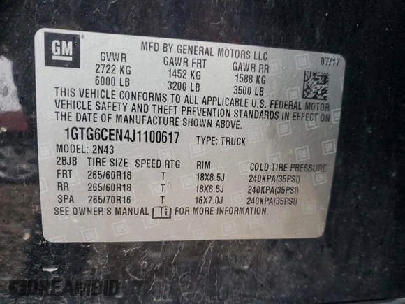 2018 GMC Canyon 4WD SLE z VIN 1GTG6CEN4J1100617, wystawiony jako Copart lot #53282695 z przebiegiem 112 033 mil mil oraz Szkoda całkowita • Salvage title. Historia ofert i sprzedaży dostępna na DreamBid. Obrazek 12.