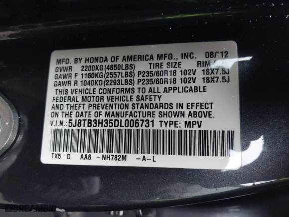2013 Acura RDX with VIN 5J8TB3H35DL006731, listed as a IAAI auction lot 41132026 with 122,975 mi miles. Bid and sale history available at carsss.com. Image 9.