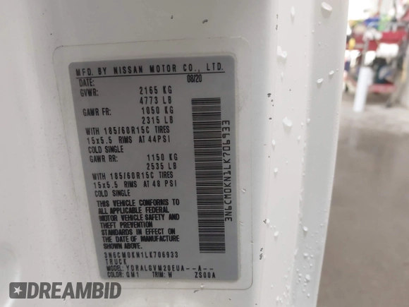 2020 Nissan NV200 S with VIN 3N6CM0KN1LK706933, listed as a IAAI auction lot 42098705 with 38,332 mi miles and . Bid and sale history available at DreamBid. Image 9.