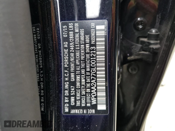2016 Porsche Panamera 4 with VIN WP0AA2A77GL001213, listed as a Copart auction lot 46805985 with 61,830 mi miles and Salvage Title. Bid and sale history available at DreamBid. Image 13.