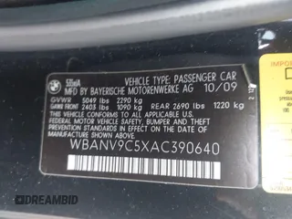 2010 BMW 5 Series 535i xDrive with VIN WBANV9C5XAC390640, listed as a IAAI auction lot 42100762 with 206,020 mi miles. Bid and sale history available at carsss.com. Image 9.