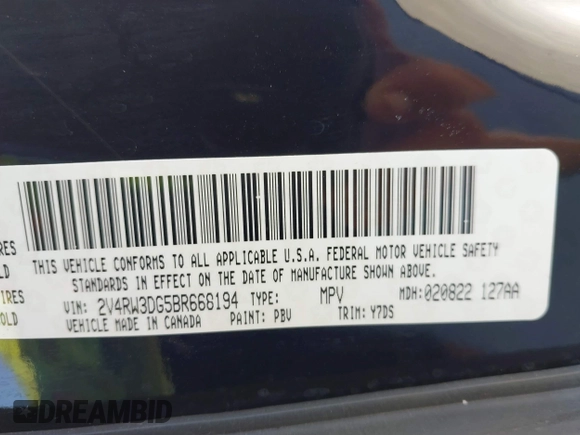 2011 Volkswagen Routan SE with VIN 2V4RW3DG5BR668194, listed as a IAAI auction lot 42483379 with 203,945 mi miles and . Bid and sale history available at DreamBid. Image 9.