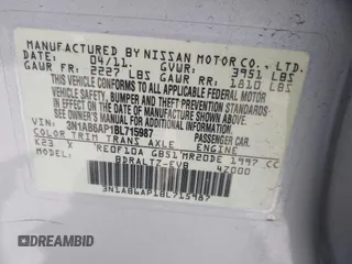 2011 Nissan Sentra SR with VIN 3N1AB6AP1BL715987, listed as a IAAI auction lot 41988431 with 189,903 mi miles and . Bid and sale history available at DreamBid. Image 9.