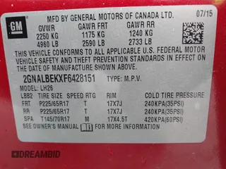 2015 Chevrolet Equinox LT z VIN 2GNALBEKXF6428151, wystawiony jako IAAI lot #42390193 z przebiegiem 181 576 mil mil oraz . Historia ofert i sprzedaży dostępna na DreamBid. Obrazek 9.