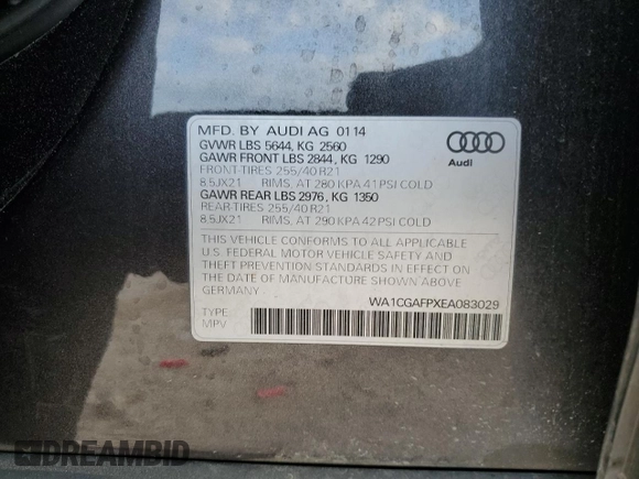 2014 Audi SQ5 Premium Plus with VIN WA1CGAFPXEA083029, listed as a Copart auction lot 53334305 with 132,854 mi miles and Salvage Title. Bid and sale history available at carsss.com. Image 15.