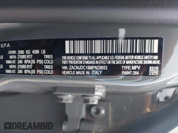 2021 Jeep Renegade Trailhawk with VIN ZACNJDC19MPN29653, listed as a IAAI auction lot 42354229 with 58,106 mi miles and . Bid and sale history available at DreamBid. Image 9.