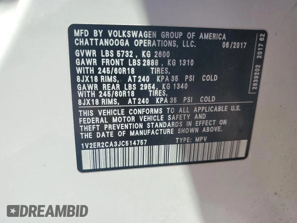 2018 Volkswagen Atlas SEL with VIN 1V2ER2CA3JC514757, listed as a Copart auction lot 53124315 with 186,391 mi miles and Clean title. Bid and sale history available at DreamBid. Image 12.