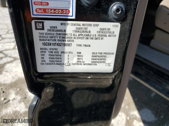 2003 Chevrolet Silverado 1500 LT with VIN 1GCEK19T43Z198987, listed as a Copart auction lot 67309884 with 246,248 mi miles and Salvage Title. Bid and sale history available at carsss.com. Image 13.