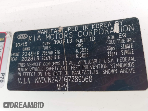 2016 Kia Soul z VIN KNDJN2A21G7289568, wystawiony jako IAAI lot #42292830 z przebiegiem 172 079 mil mil oraz . Historia ofert i sprzedaży dostępna na DreamBid. Obrazek 9.