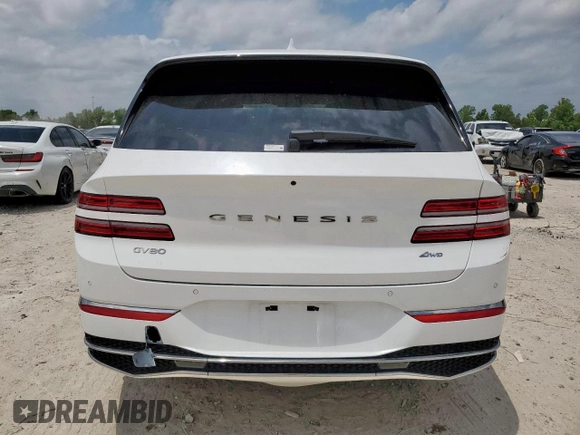 2025 Genesis GV80 Advanced with VIN KMUHBESB5SU261884, listed as a Copart auction lot 57504825 with 3,893 mi miles and Salvage title. Bid and sale history available at DreamBid. Image 6.