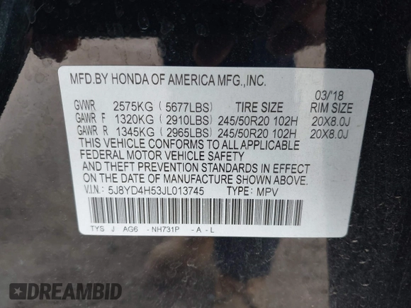 2018 Acura MDX Technology z VIN 5J8YD4H53JL013745, wystawiony jako IAAI lot #42197740 z przebiegiem Nie podano mil oraz . Historia ofert i sprzedaży dostępna na DreamBid. Obrazek 9.