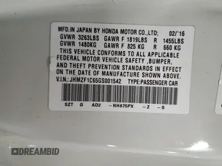 2016 Honda CR-Z EX with VIN JHMZF1C65GS001542, listed as a Copart auction lot 60165925 with 107,879 mi miles and Salvage title. Bid and sale history available at DreamBid. Image 13.