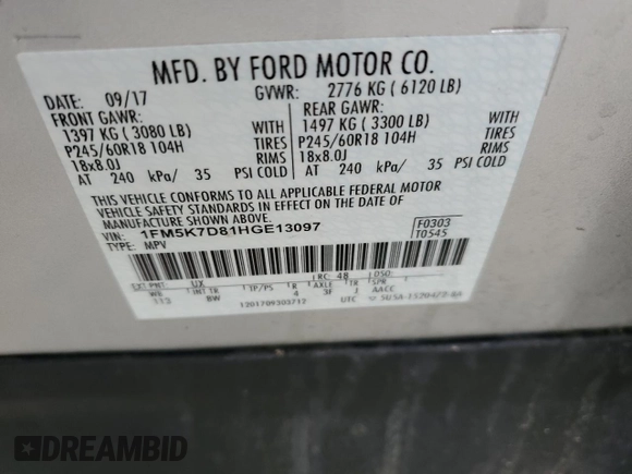 2017 Ford Explorer XLT with VIN 1FM5K7D81HGE13097, listed as a Copart auction lot 55858215 with 98,032 mi miles and Salvage title. Bid and sale history available at DreamBid. Image 13.