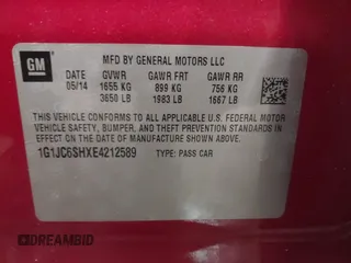 2014 Chevrolet Sonic LT with VIN 1G1JC6SHXE4212589, listed as a IAAI auction lot 41622549 with 63,135 mi miles. Bid and sale history available at carsss.com. Image 9.