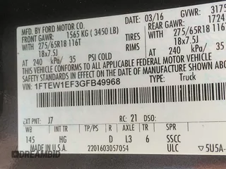 2016 Ford F-150 XLT with VIN 1FTEW1EF3GFB49968, listed as a IAAI auction lot 42380710 with 138,953 mi miles and . Bid and sale history available at DreamBid. Image 9.
