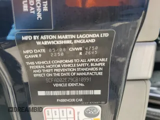 2009 Aston Martin DB9 z VIN SCFAD02E79GB10991, wystawiony jako Copart lot #75089204 z przebiegiem Nie podano mil oraz Szkody całkowita. Historia ofert i sprzedaży dostępna na DreamBid. Obrazek 12.