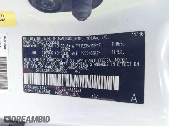 2017 Toyota Sienna XLE Auto Access Seat with VIN 5TDYZ3DC2HS806686, listed as a IAAI auction lot 41877474 with 72,011 mi miles. Bid and sale history available at carsss.com. Image 9.