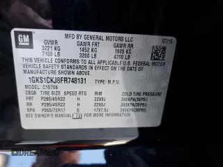 2015 GMC Yukon Denali z VIN 1GKS1CKJ8FR748131, wystawiony jako Copart lot #55213205 z przebiegiem 101 758 mil mil oraz Szkoda całkowita • Salvage title. Historia ofert i sprzedaży dostępna na DreamBid. Obrazek 14.