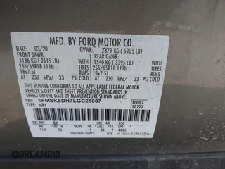 2020 Ford Explorer XLT with VIN 1FMSK8DH7LGC25007, listed as a IAAI auction lot 41772003 with 68,605 mi miles and . Bid and sale history available at carsss.com. Image 9.