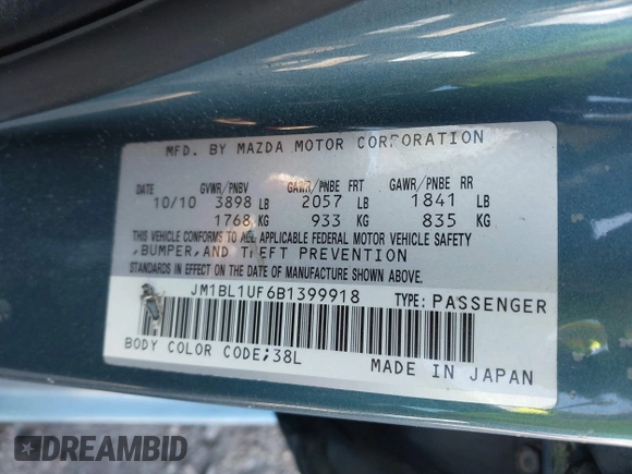 2011 Mazda 3 i Sport with VIN JM1BL1UF6B1399918, listed as a IAAI auction lot 42024295 with 138,160 mi miles. Bid and sale history available at carsss.com. Image 9.