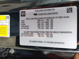 2022 Chevrolet Suburban z VIN 1GNSKDKL5NR218592, wystawiony jako IAAI lot #41989302 z przebiegiem 184 080 mil mil oraz . Historia ofert i sprzedaży dostępna na DreamBid. Obrazek 9.