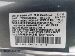 2012 Honda Odyssey EX-L with VIN 5FNRL5H6XCB061026, listed as a IAAI auction lot 42574612 with 144,480 mi miles and . Bid and sale history available at DreamBid. Image 9.