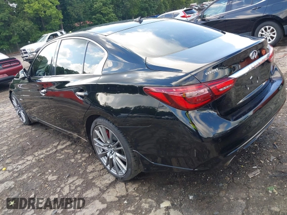 2018 Infiniti Q50 Red Sport 400 with VIN JN1FV7AP0JM461227, listed as a IAAI auction lot 42308384 with 100,694 mi miles and . Bid and sale history available at DreamBid. Image 3.
